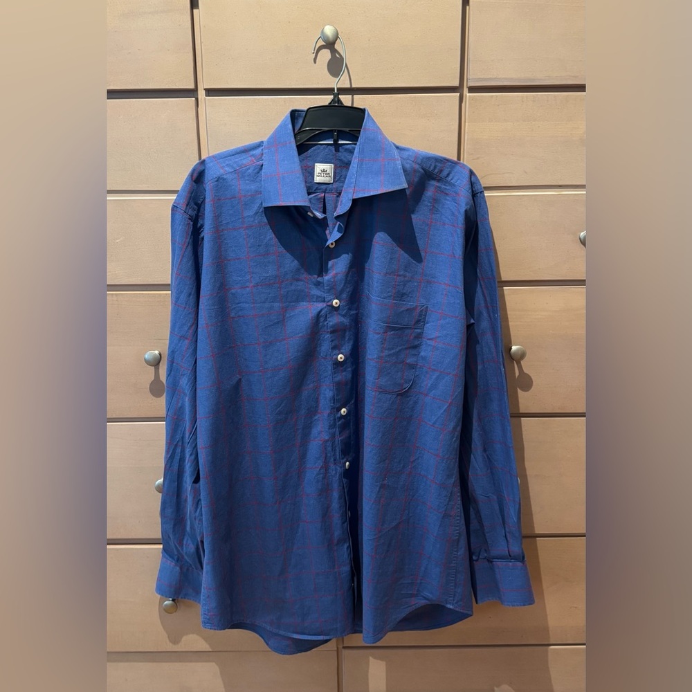 Peter Millar Blue & Red Patterned Button Down Shirt Size Large
